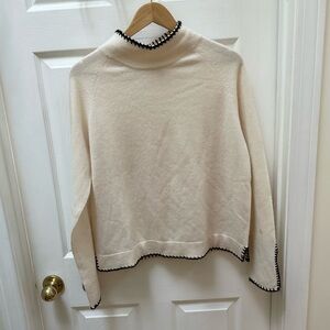 Only mine Cashmere white Cream Sweater Black Trim stitch XL